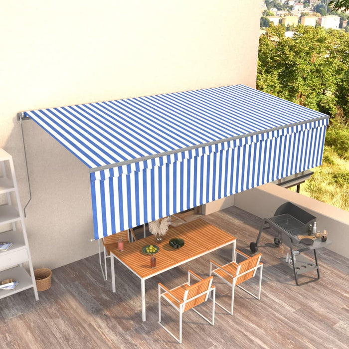 Copertină retractabilă manual cu stor, albastru&alb, 6x3 m - WALTI WALTI