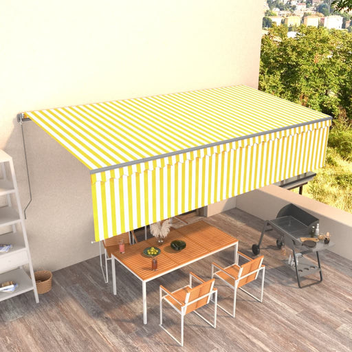 Copertină retractabilă manual cu stor, galben&alb, 6x3 m - WALTI WALTI