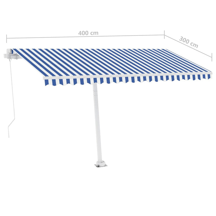 Copertină retractabilă manual cu LED, albastru & alb 400x300 cm WALTI