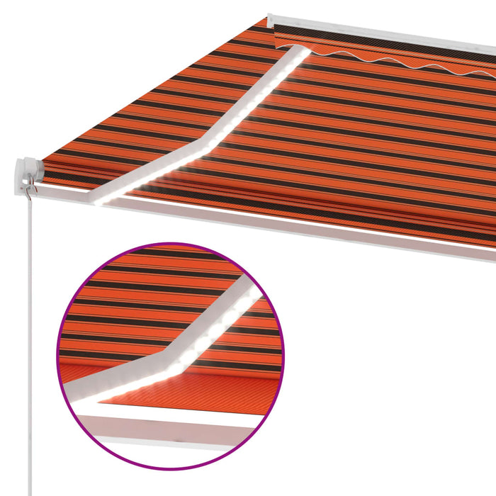 Copertină retractabilă manual, LED, portocaliu&maro, 600x300 cm WALTI