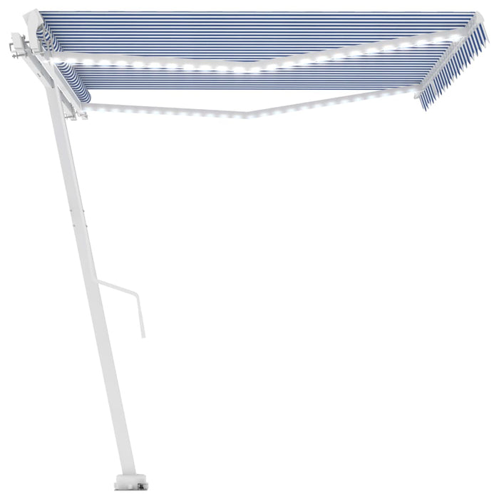 Copertină retractabilă manual cu LED, albastru&alb, 450x350 cm WALTI