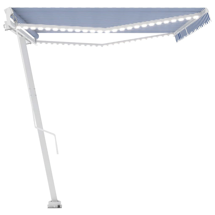 Copertină retractabilă manual cu LED, albastru&alb, 500x350 cm WALTI