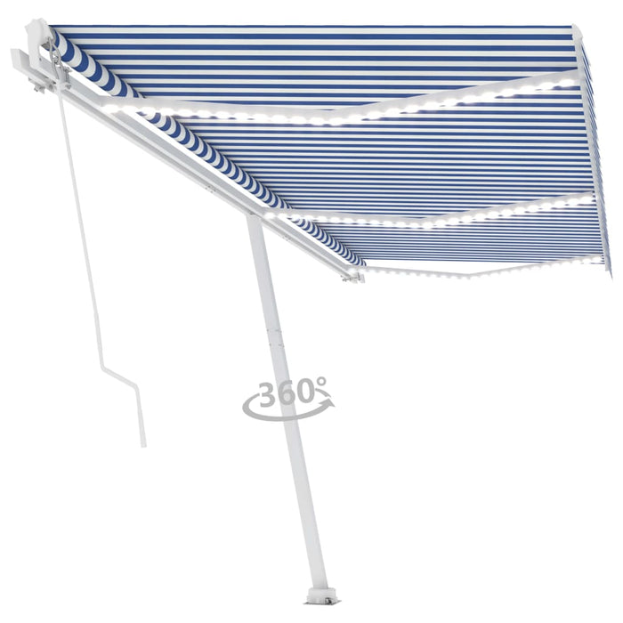 Copertină retractabilă manual LED, albastru și alb, 600x350 cm WALTI