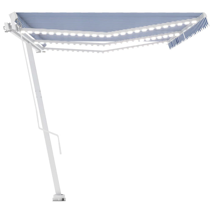 Copertină retractabilă manual LED, albastru și alb, 600x350 cm WALTI