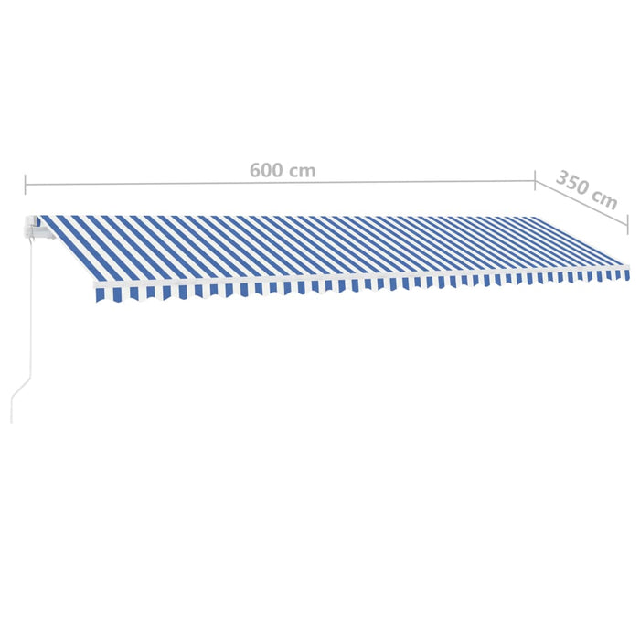 Copertină retractabilă manual LED, albastru și alb, 600x350 cm WALTI