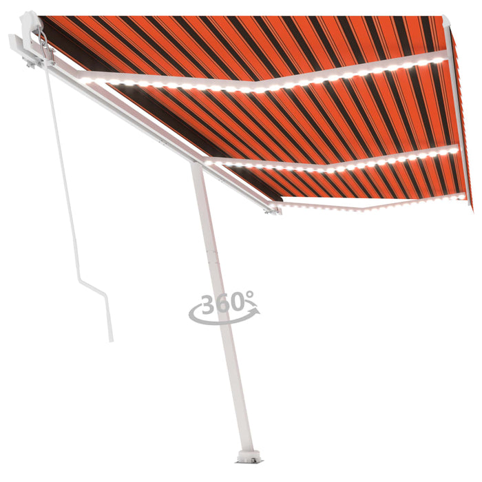 Copertină retractabilă manual, LED, portocaliu/maro, 600x350 cm WALTI