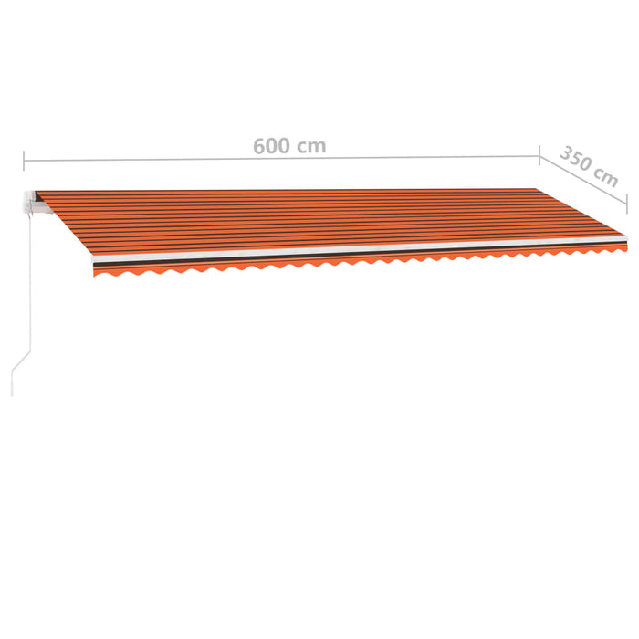 Copertină retractabilă manual, LED, portocaliu/maro, 600x350 cm WALTI