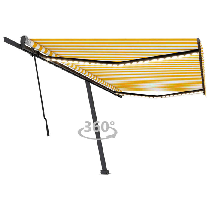 Copertină retractabilă manual cu LED, galben și alb, 500x300 cm WALTI