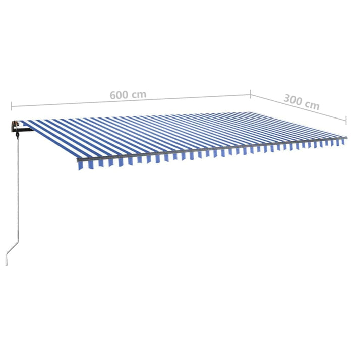 Copertină autonomă retractabilă manual albastru/alb 600x300 cm - WALTI WALTI