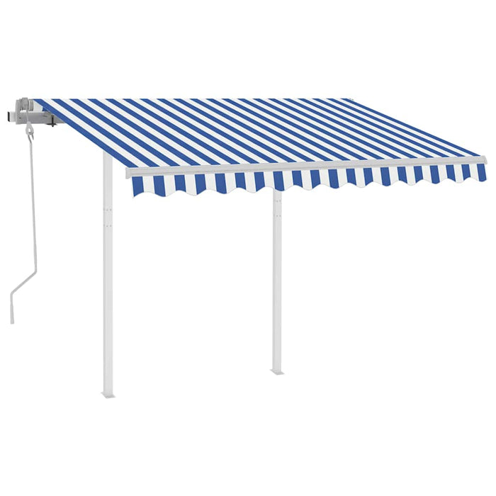 Copertină retractabilă manual cu stâlpi, albastru/alb, 3x2,5 m WALTI