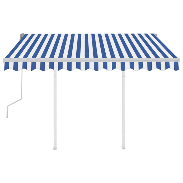 Copertină retractabilă manual cu stâlpi, albastru/alb, 3x2,5 m WALTI