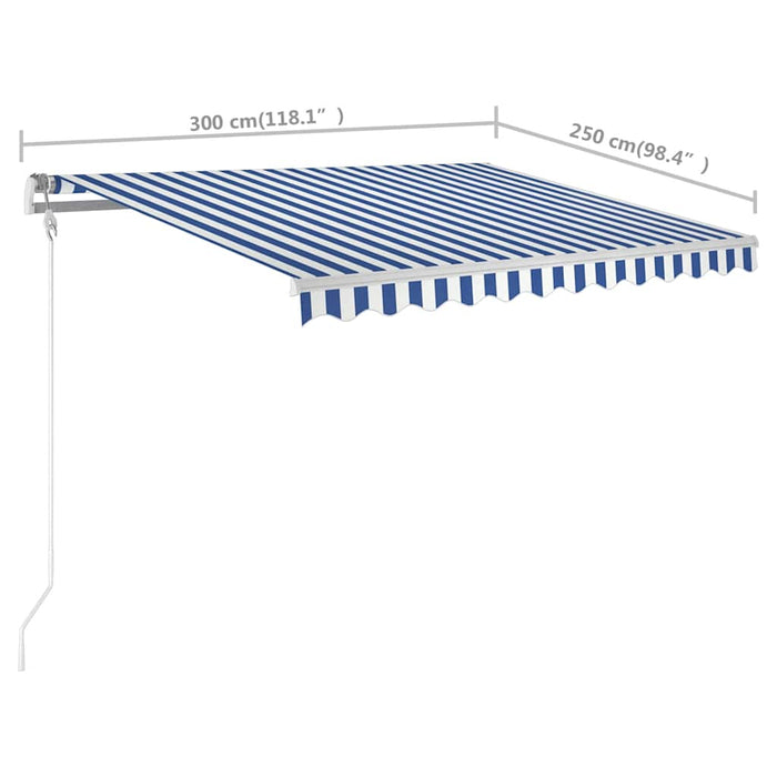 Copertină retractabilă manual cu stâlpi, albastru/alb, 3x2,5 m WALTI