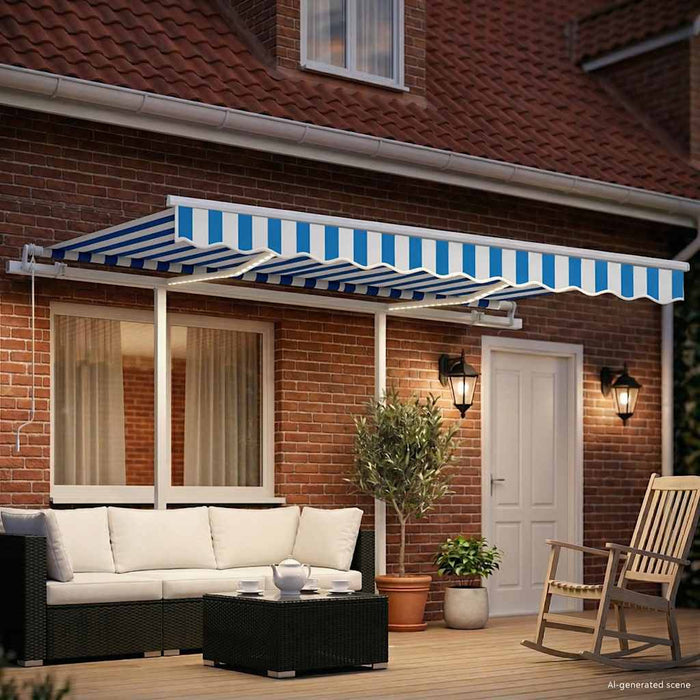 Copertină retractabilă manual cu LED, albastru&alb, 3x2,5 m WALTI