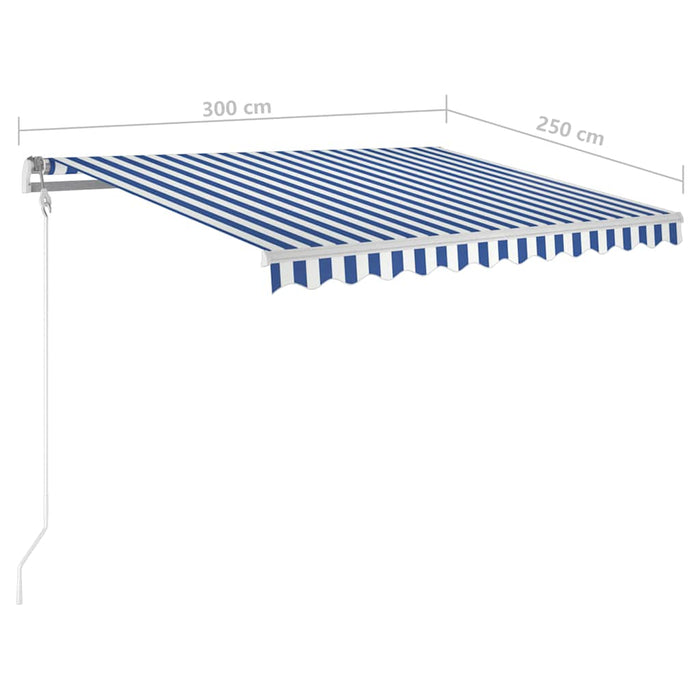 Copertină retractabilă manual cu LED, albastru&alb, 3x2,5 m WALTI