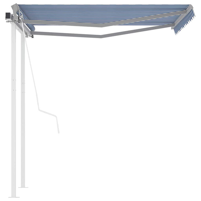 Copertină retractabilă automat cu stâlpi, albastru/alb, 3x2,5 m WALTI