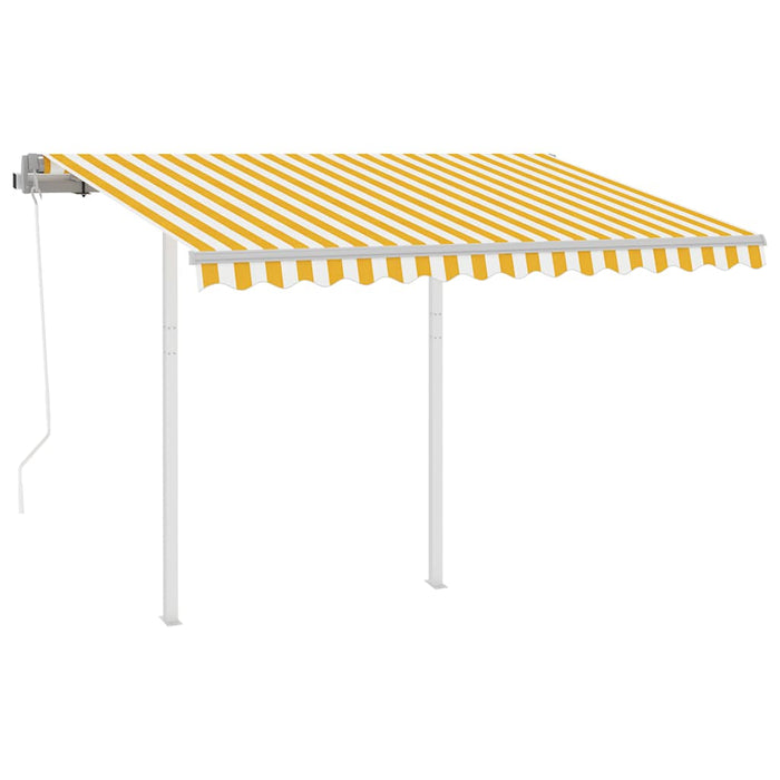Copertină retractabilă automat cu stâlpi, galben/alb, 3x2,5 m WALTI