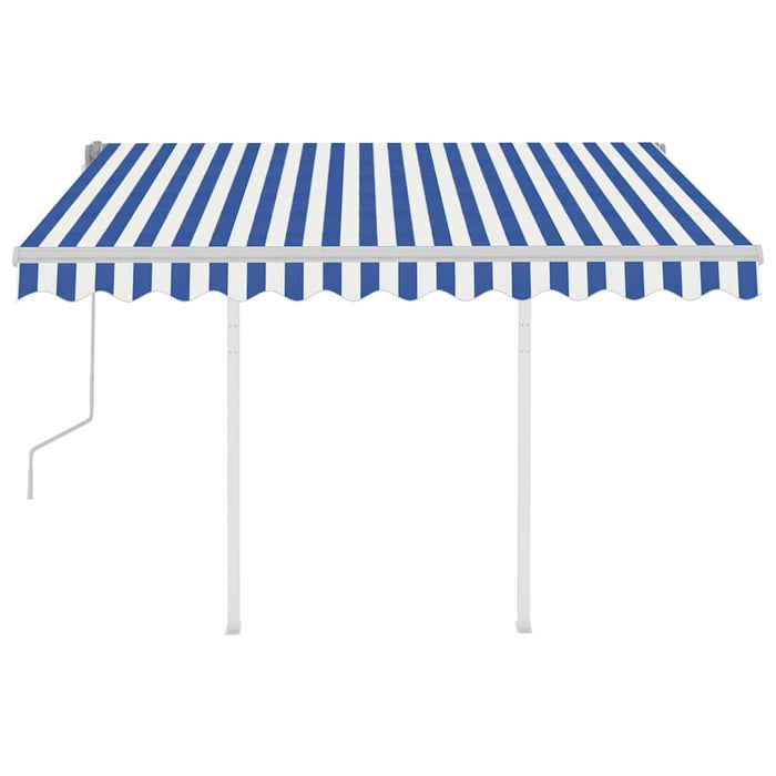Copertină retractabilă manual cu stâlpi albastru/alb 3,5x2,5 m WALTI