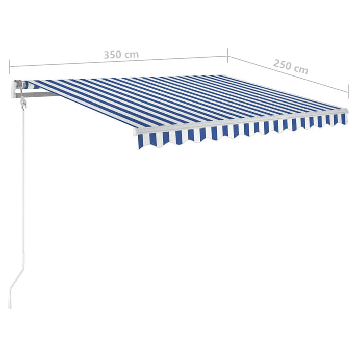 Copertină retractabilă manual cu stâlpi albastru/alb 3,5x2,5 m WALTI