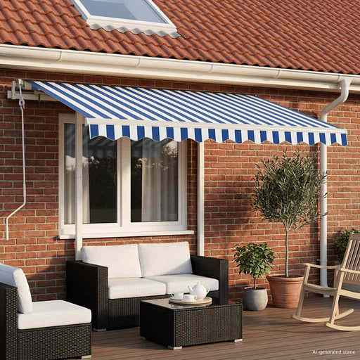 Copertină retractabilă manual cu stâlpi albastru/alb 3,5x2,5 m - WALTI WALTI