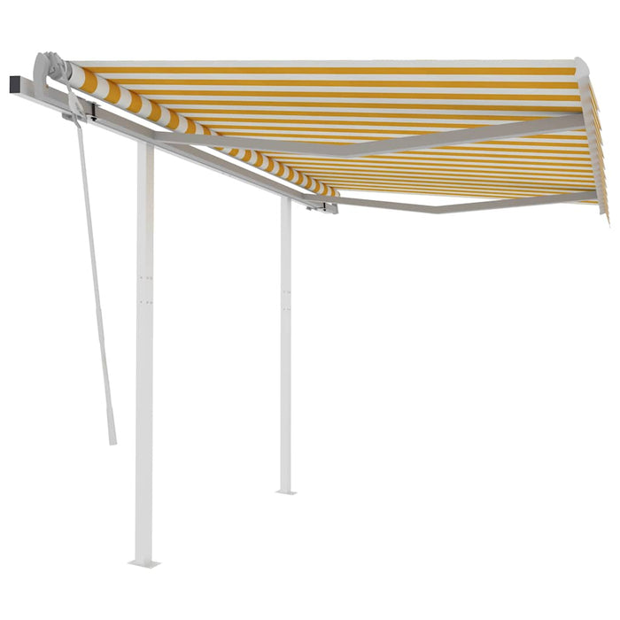 Copertină retractabilă manual cu stâlpi galben/alb 3,5x2,5 m WALTI