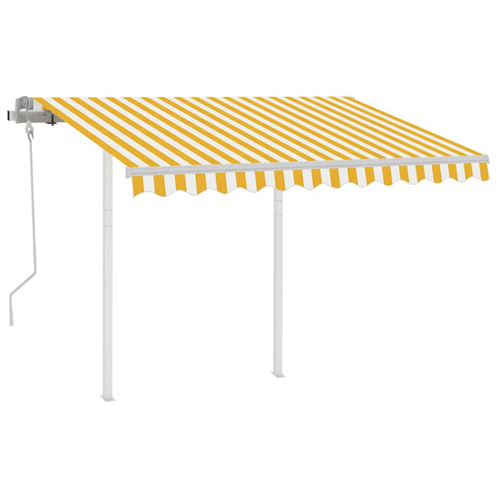 Copertină retractabilă manual cu stâlpi galben/alb 3,5x2,5 m WALTI