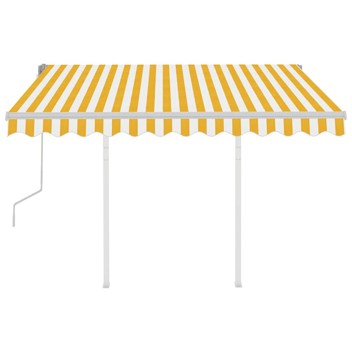 Copertină retractabilă manual cu stâlpi galben/alb 3,5x2,5 m WALTI