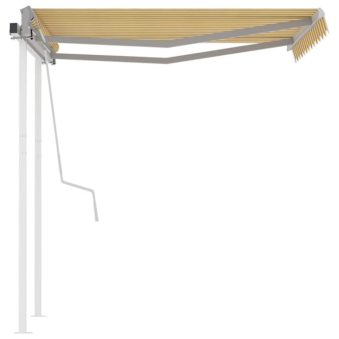 Copertină retractabilă manual cu stâlpi galben/alb 3,5x2,5 m WALTI