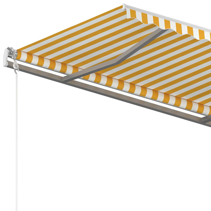 Copertină retractabilă manual cu stâlpi galben/alb 3,5x2,5 m WALTI