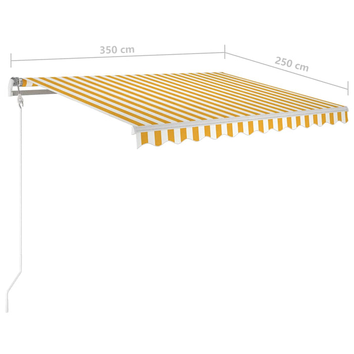 Copertină retractabilă manual cu stâlpi galben/alb 3,5x2,5 m WALTI