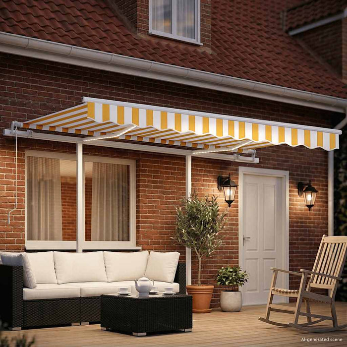 Copertină retractabilă manual cu LED, galben/alb, 3,5x2,5 m WALTI
