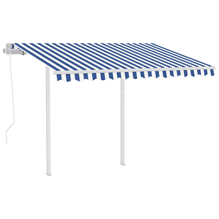 Copertină retractabilă automat cu stâlpi albastru/alb 3,5x2,5 m WALTI