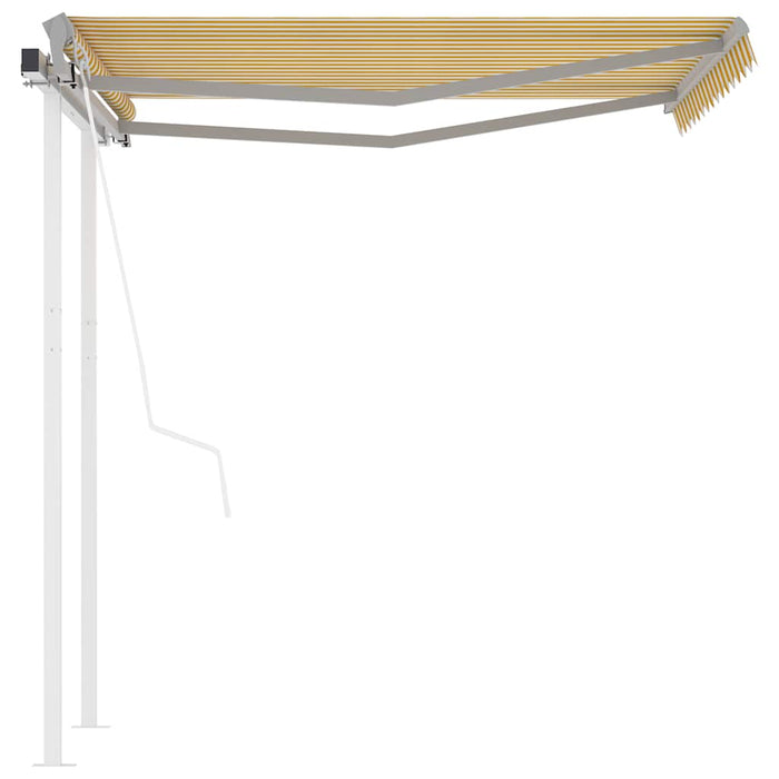 Copertină retractabilă automat, cu stâlpi, galben&alb 3,5x2,5 m WALTI