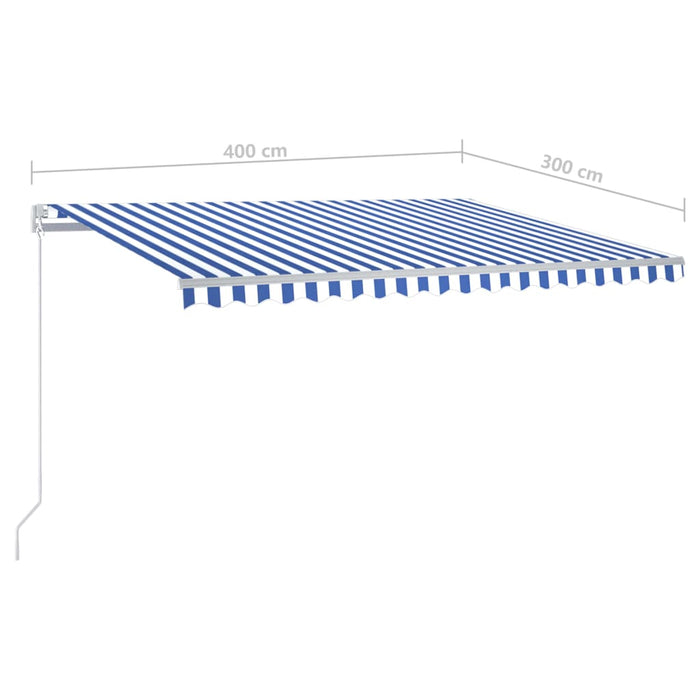 Copertină retractabilă automat, cu stâlpi, albastru&alb, 4x3 m - WALTI WALTI