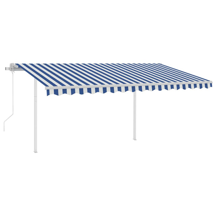 Copertină retractabilă automat, cu stâlpi, albastru&alb, 4x3 m - WALTI WALTI