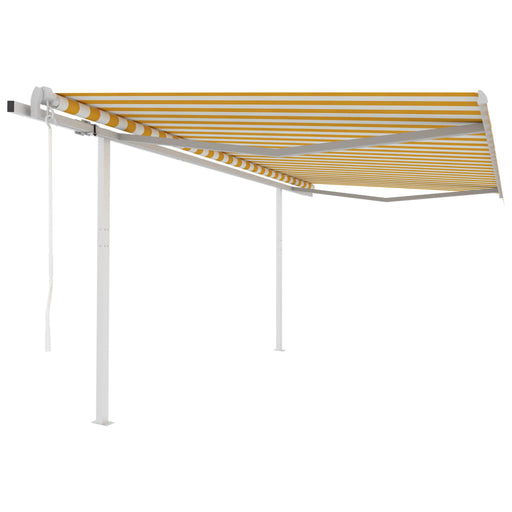 Copertină retractabilă automat, cu stâlpi, galben&alb, 4x3 m - WALTI WALTI