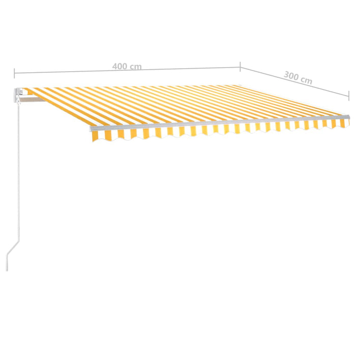 Copertină retractabilă automat, cu stâlpi, galben&alb, 4x3 m - WALTI WALTI