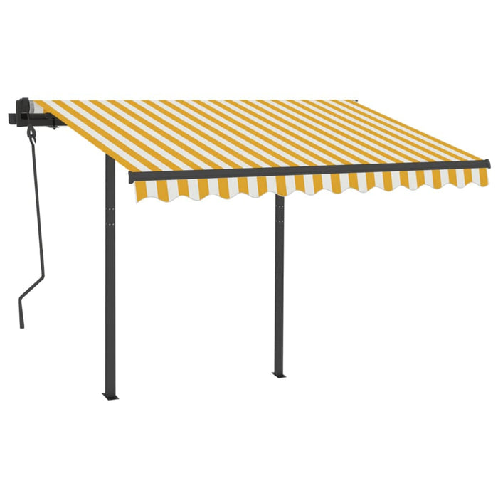 Copertină retractabilă automat cu stâlpi, galben&alb 3,5x2,5 m WALTI