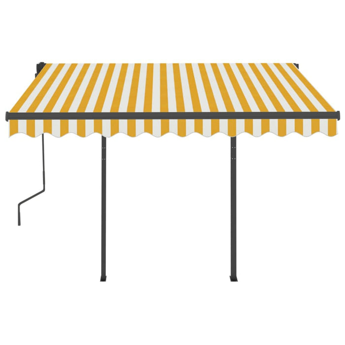 Copertină retractabilă automat cu stâlpi, galben&alb 3,5x2,5 m WALTI