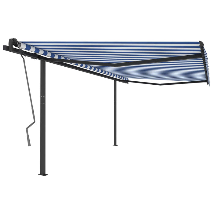 Copertină retractabilă manual, cu stâlpi, albastru/alb, 4x3 m WALTI