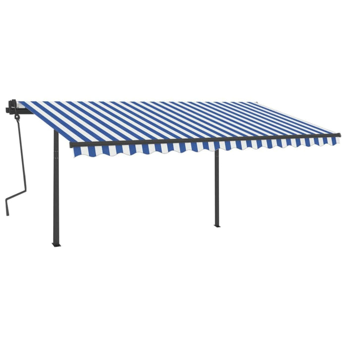 Copertină retractabilă manual, cu stâlpi, albastru/alb, 4x3 m WALTI