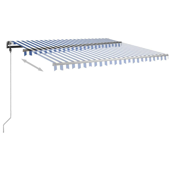 Copertină retractabilă manual, cu stâlpi, albastru/alb, 4x3 m WALTI