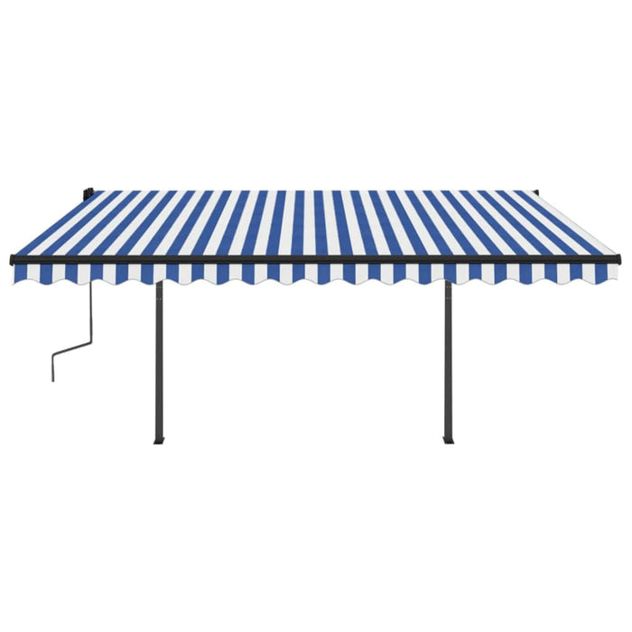 Copertină retractabilă manual, cu stâlpi, albastru/alb, 4x3 m WALTI