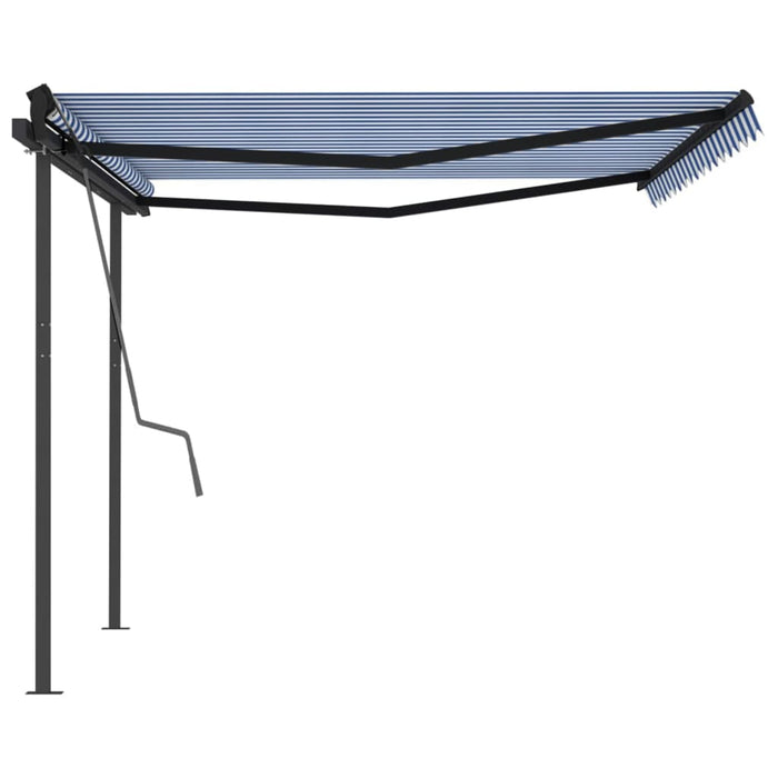 Copertină retractabilă manual, cu stâlpi, albastru/alb, 4x3 m WALTI