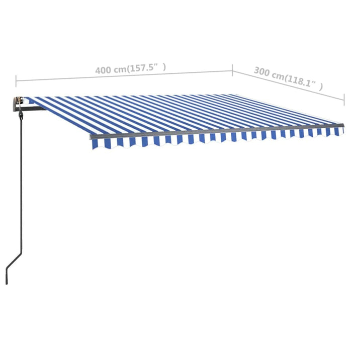 Copertină retractabilă manual, cu stâlpi, albastru/alb, 4x3 m WALTI