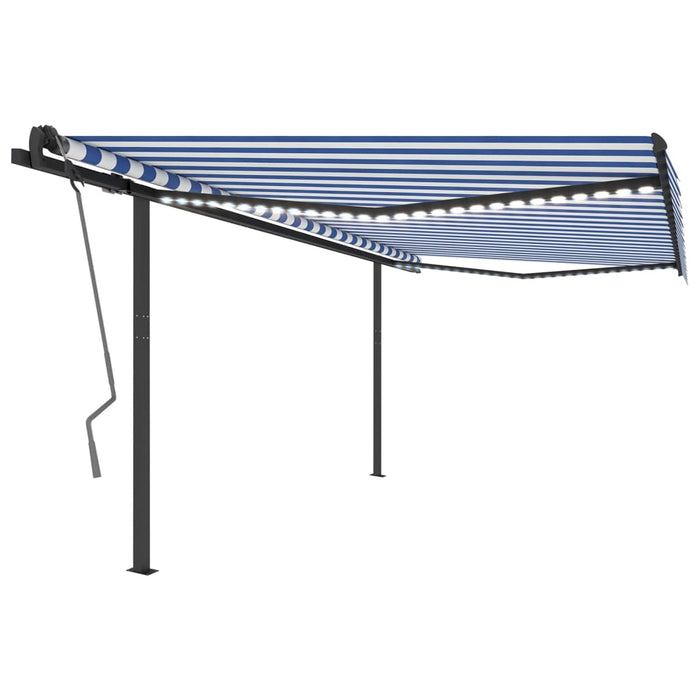 Copertină retractabilă manual, cu LED, albastru și alb, 4x3 m WALTI