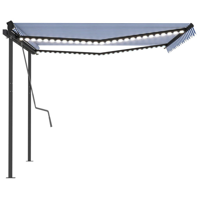 Copertină retractabilă manual, cu LED, albastru și alb, 4x3 m WALTI