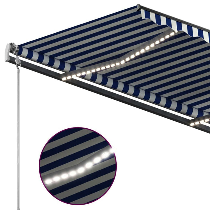 Copertină retractabilă manual, cu LED, albastru și alb, 4x3 m WALTI