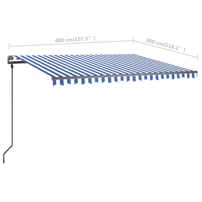 Copertină retractabilă manual, cu LED, albastru și alb, 4x3 m WALTI