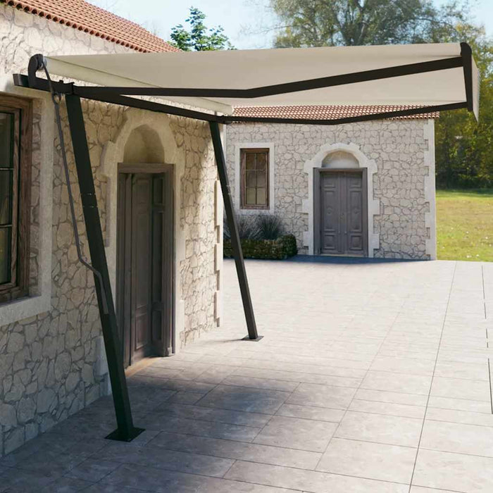 Copertină retractabilă automat, cu stâlpi, crem, 4x3 m WALTI