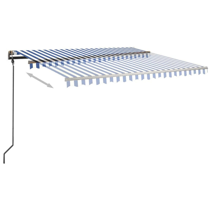 Copertină retractabilă manual, cu stâlpi, albastru/alb 4,5x3 m - WALTI WALTI